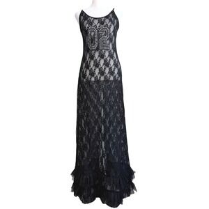 Black Sheer Lace Fairy Grunge Maxi Dress Large Alternative Indie Sleaze Goth